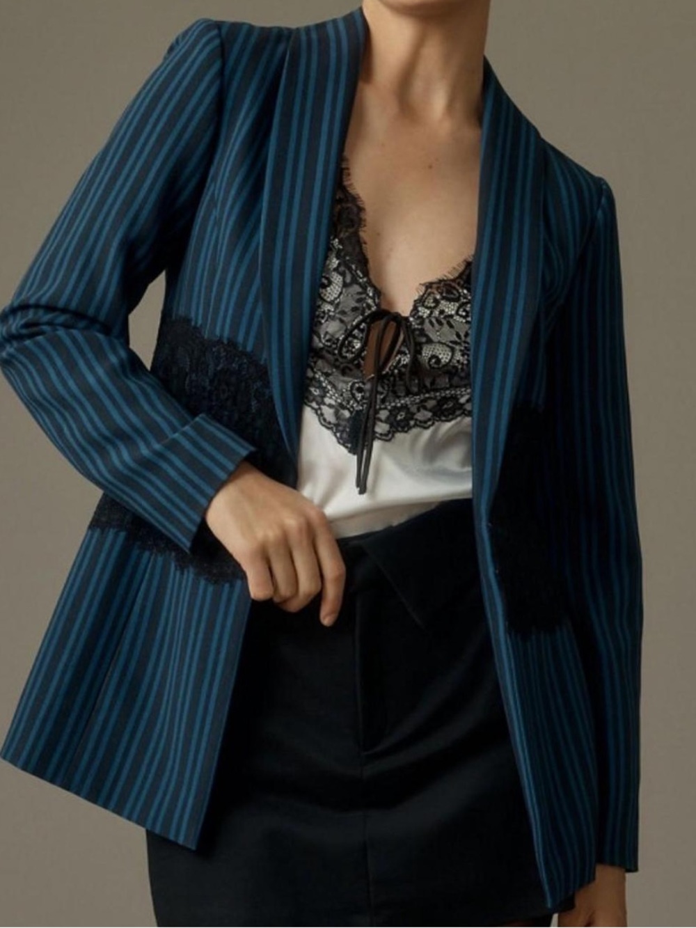 1558. ANTHROPOLOGIE Maeve Lace Mix Pinstripe Blazer Sz 4 NWT $178